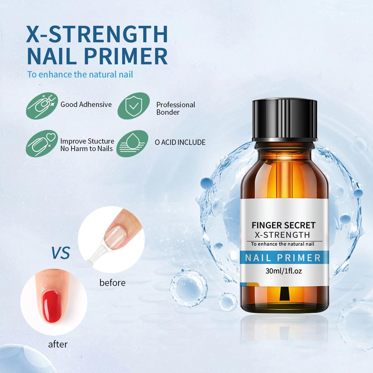 Get Salon-Quality Nails with BEVINAS 30ml/1.0flzo Nail Primer x-Strength,No Lift Goodly for Lasting Manicures Nail Polish Base Coat,Get Ready for Nail Art Design in Salon or Home