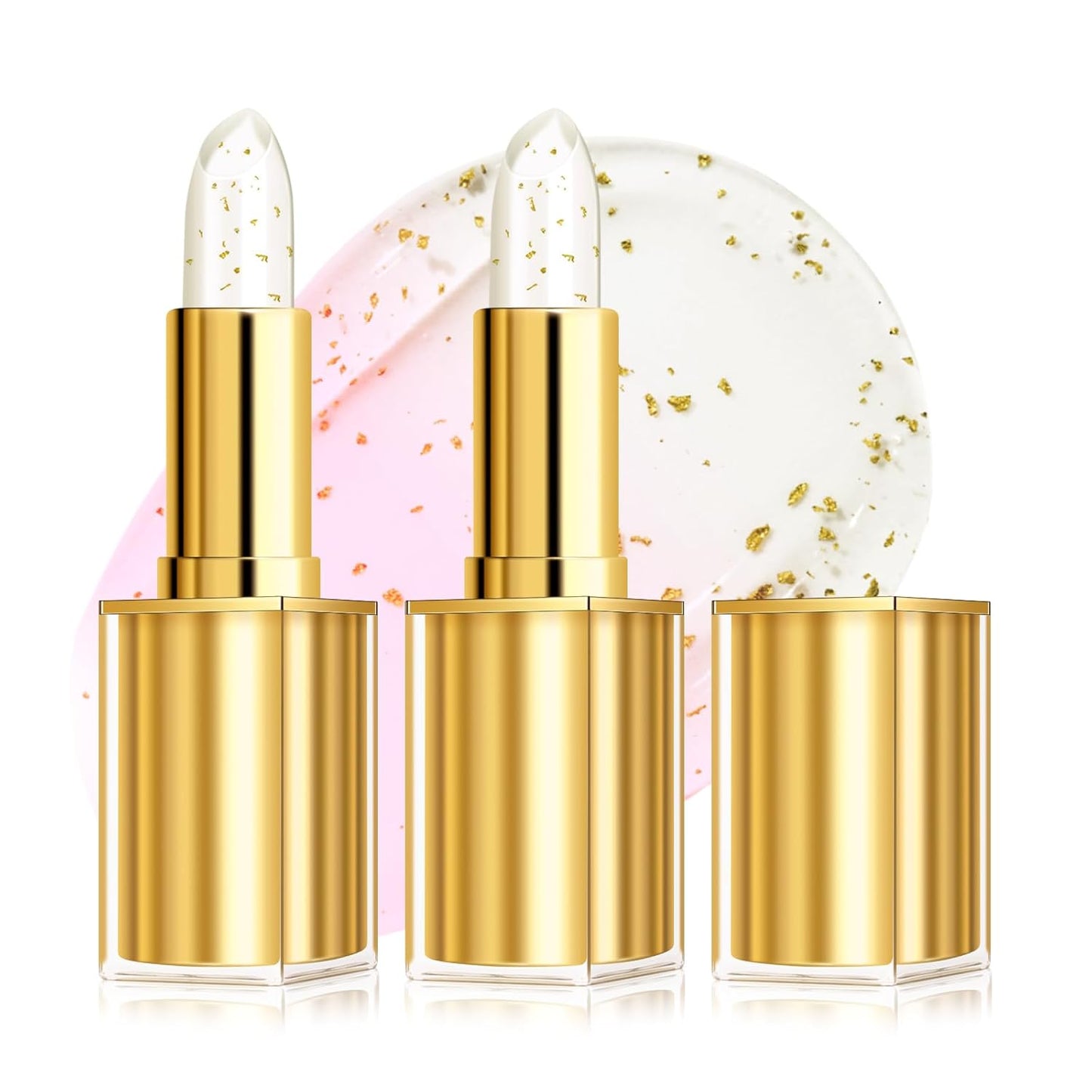 KYDA 2 Pcs Transferproof Color Changing Lipstick with Gold Flakes, Changes from Clear to Sheer Pink, Moisturizing Tinted Lip Balm, Deep Nourishment, PH Changing Lipstick, Glossy Shine Lip Stain