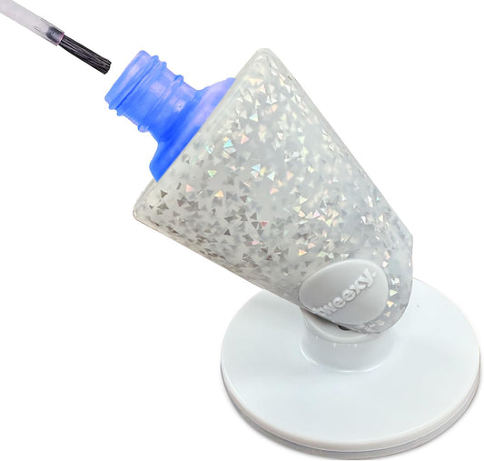 Tweexy Hinge Untippable Anti-Spill Nail Polish Holder | Smartgrip Suction Stand, Tilted for Fingernail Painting & Nail Art (Silver Sparkle)