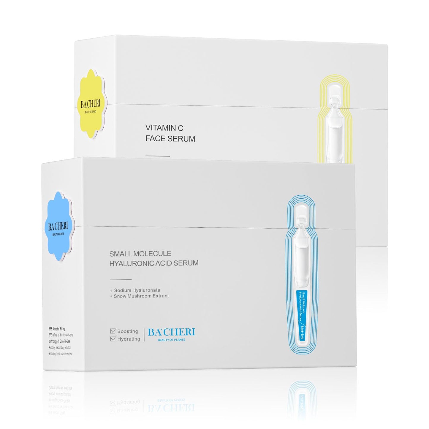 Vitamin C + Hyaluronic Acid Serum Set – Face Ampoules for Uneven Skin Tone & Dry Skin – Brightening & Hydrating – AM PM Routine