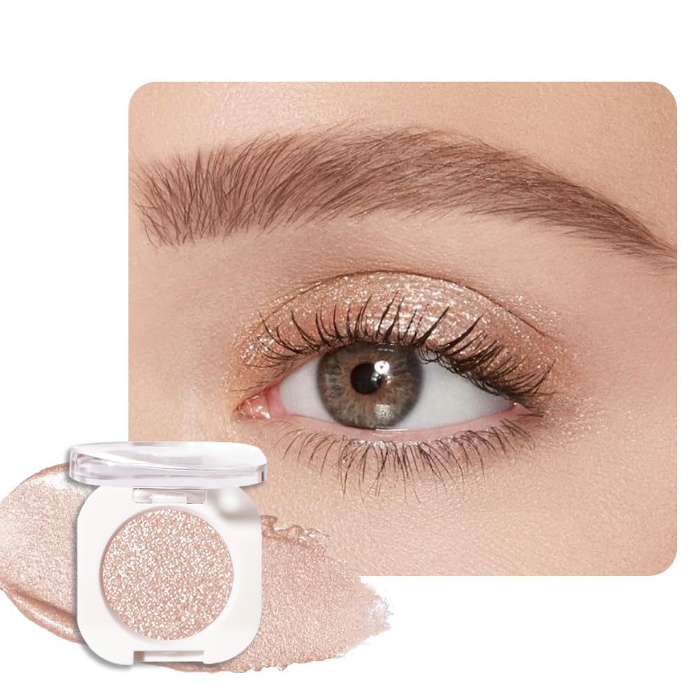 Single Glitter Shimmer Sparkle Eye Shadow Palette Makeup, Pear White Glitter Eyeshadow for Women, Pigmented Waterproof Sombras Para Ojos, Vegan, Talc, Paraben & Cruelty Free, 11