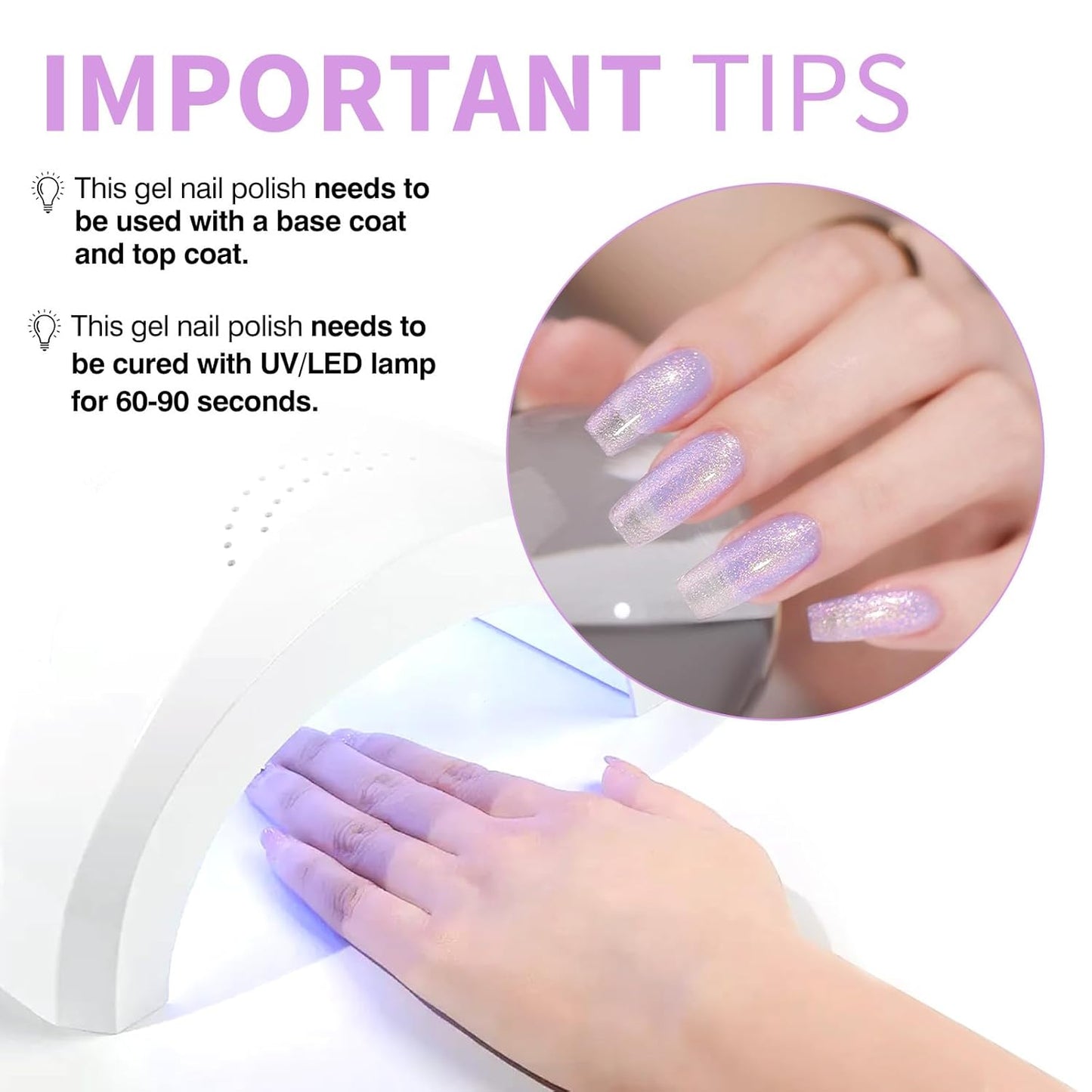 CANNI 1 Pcs Purple Glitter Gel Nail Polish, Shimmer Sparkly Light Purple Colors Gel Polish Soak Off Led Nail Art Gel Manicure Salon DIY
