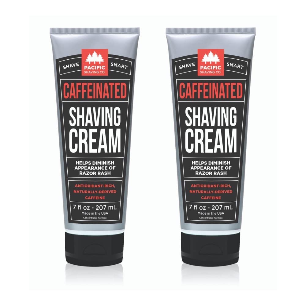 Pacific Shaving Company Caffeinated Shaving Cream - Caffeine, Shea Butter + Spearmint Antioxidant Shaving Cream - Clean Formula for a Hydrating, Redness Reducing + Irritation-Free Shave (7 Oz, 2 Pack)