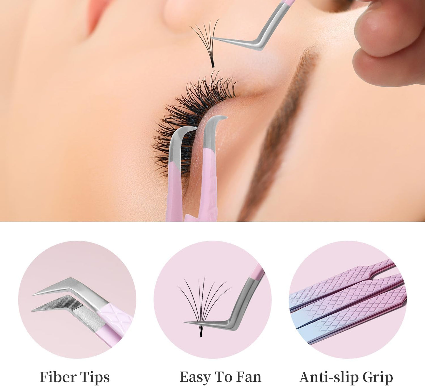 Eyelash Extension Tweezers,Fiber Tip Grip Boot Volume Lash Tweezers,Professional Pointed Lash Extension Tweezers for Easy Lash Application and Removal-F03