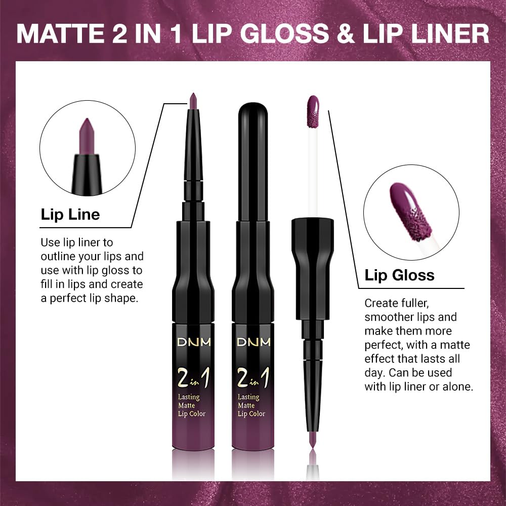 evpct 1Pcs Dark Purple Plum Matte Lip Liner and Liquid Lipstick Stain Makeup Set for women, Purple Long Lasting Smudge Proof Lipstick labiales matte mate larga duracion listip 24 hours originales,01#