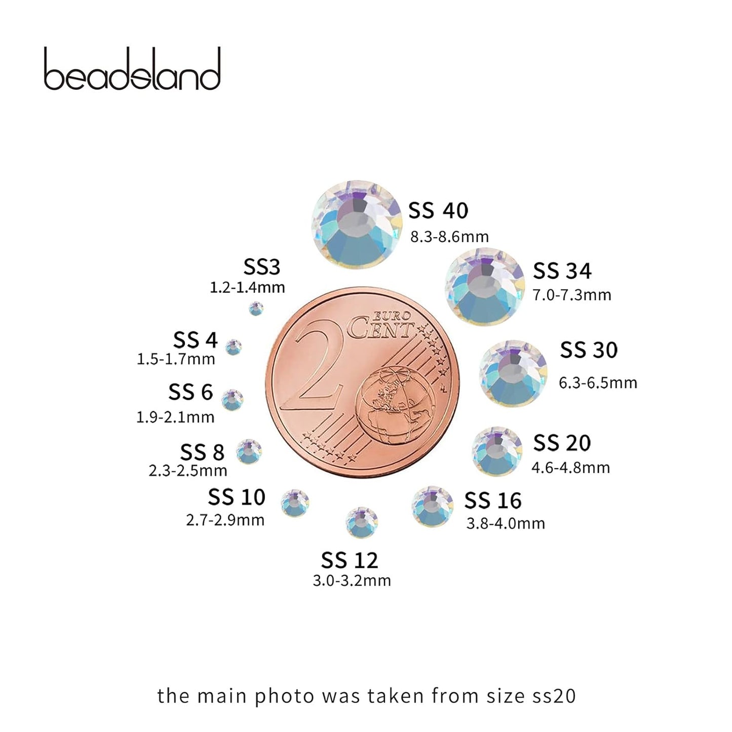 beadsland Flat Back Crystal Rhinestones Round Gems, Blue Moonlight (1.9-2.0mm) SS6/1440pcs