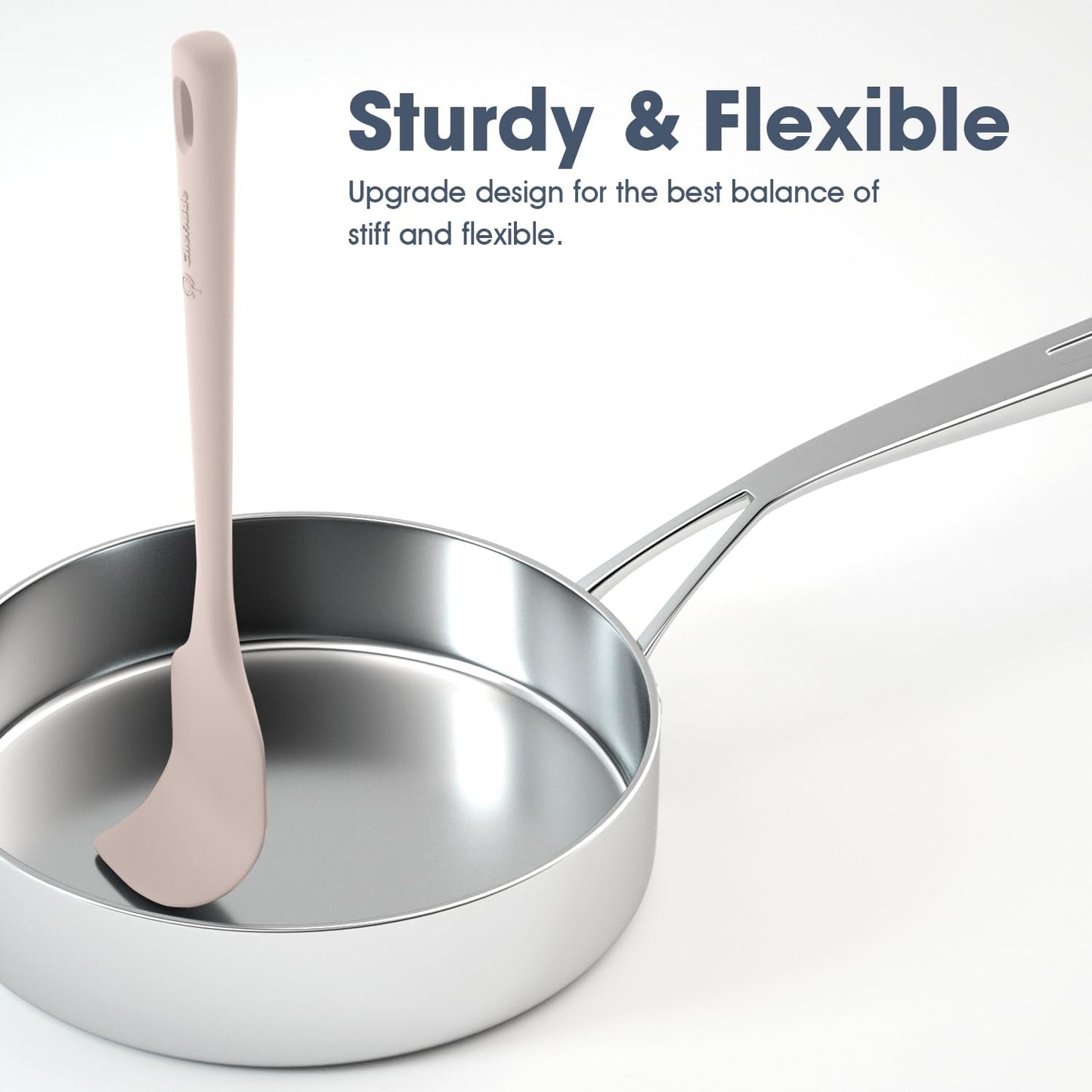 5 Pieces Silicone Spatula Set, Food Grade Rubber Spatula, Upgrade Strong Handle with Ergonomic Grip, Heat Resistant Up to 600°F for Nonstick Cookware, Cooking Creamy White