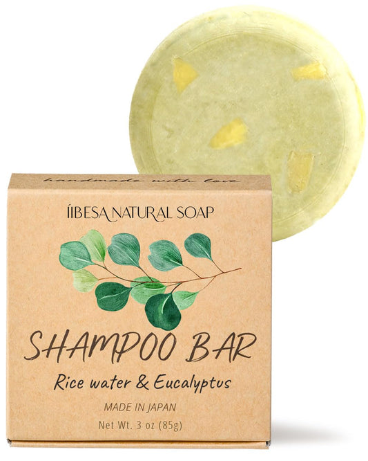 IIBESA Rice Water Shampoo Bar - Hair Growth & Thickening Improves Scalp Health - Japan Made Organic Ingredients - Solid Shampoo Bars For All Hair Types - Essential Oils - Eucalyptus