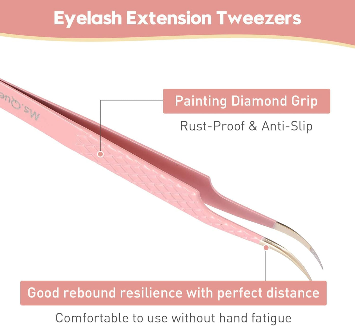 Ms.Queen Volume Lash Tweezers Set,2Pcs Fiber Tip 45 Degree Volume and Curved Isolation Eyelash Extension Tweezers