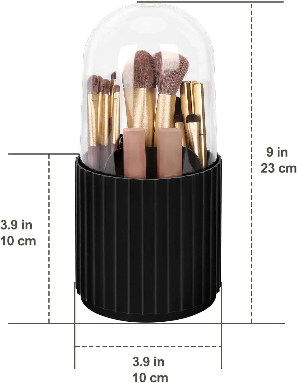JessLab Makeup Brush Holder Organizer with Lid, 360 Degree Rotatable Spinning Cosmetics Holder Display for Bathroom Vanity Countertop, Black