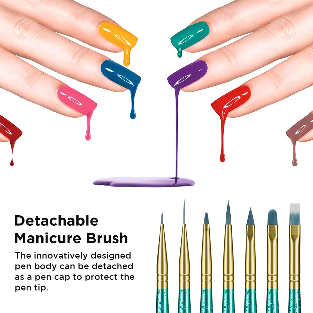 Nail Art Brushes Set, HECHUNZI 7PCS Nail Art Design Pen Painting Tools with Extension Gel Brush, Polish Brush, Builder Brush,Liner Brush, Carved Brush for Home DIY Salon Use