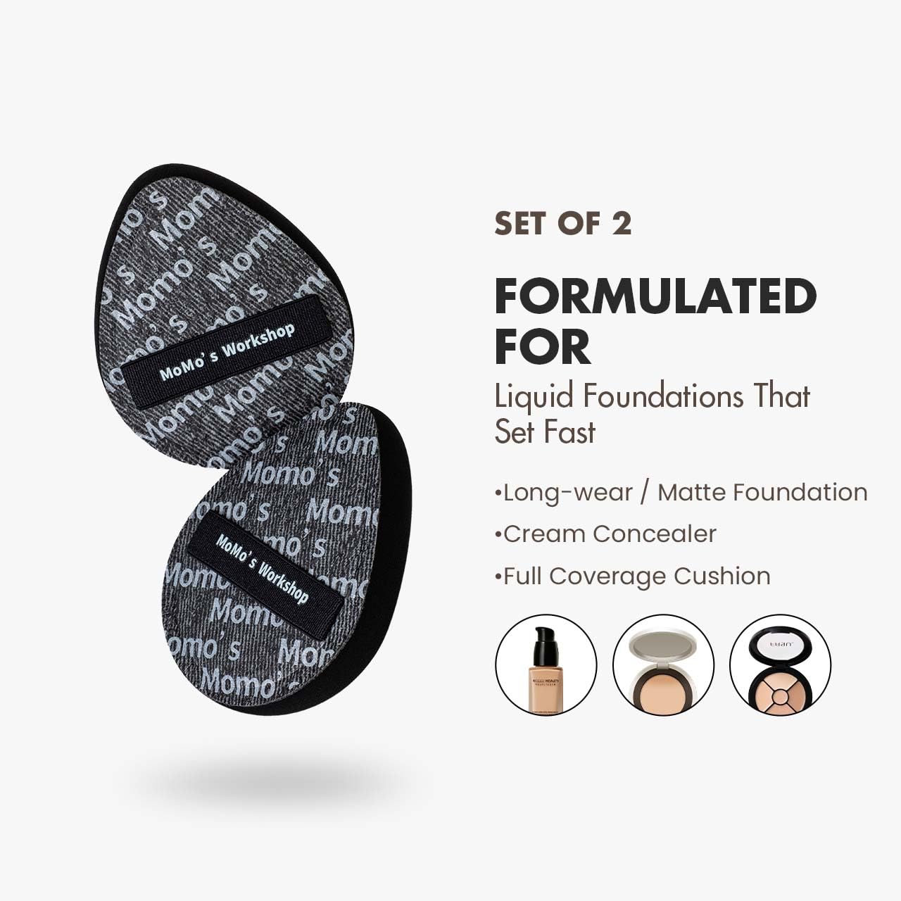 Black Denim Makeup Sponges,Blender Sponges for Foundation & Concealer, Non-Absorbent Rubycell, Large Beauty Sponge,Makeup on Details Targeted, Travel Friendly & Reusable,2pcs