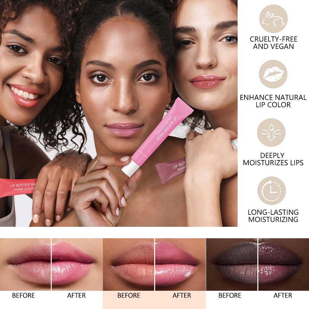 4Pcs Tinted Lip Balm Serum Makeup, Squeeze Hydrating Tint Lips Balms Serum Cosmetic, Women Care Glossy Nourishing Plumping Lip Stain Gloss Lipstick Suitable for dry lips, Set03(01#+02#+04#+08#)