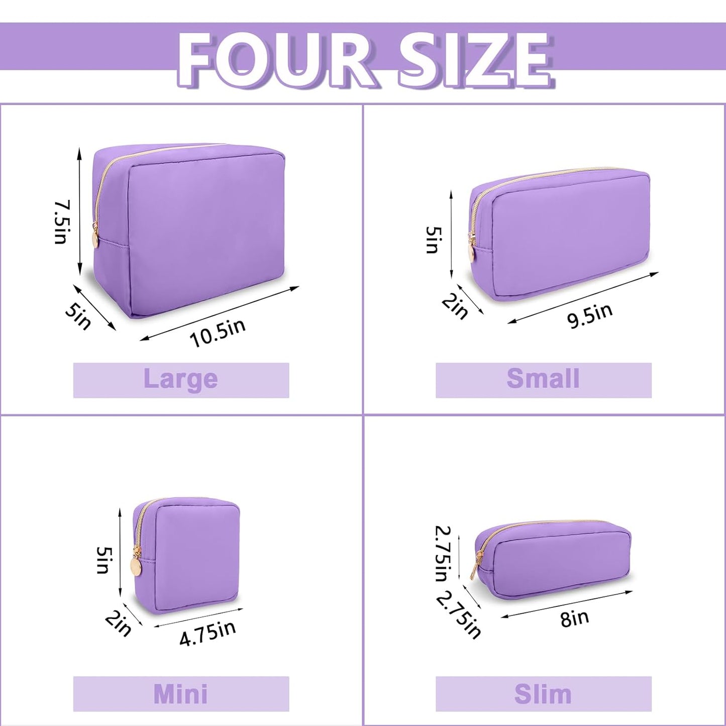 Small Pencil Case Makeup Bag for Purse, Cute Pencil Pouch Preppy Nylon Makeup Brush Bag with Zipper, Girls Portable Stationery Storage Case Small Pen Bag for Office School College(Slim-Grape)
