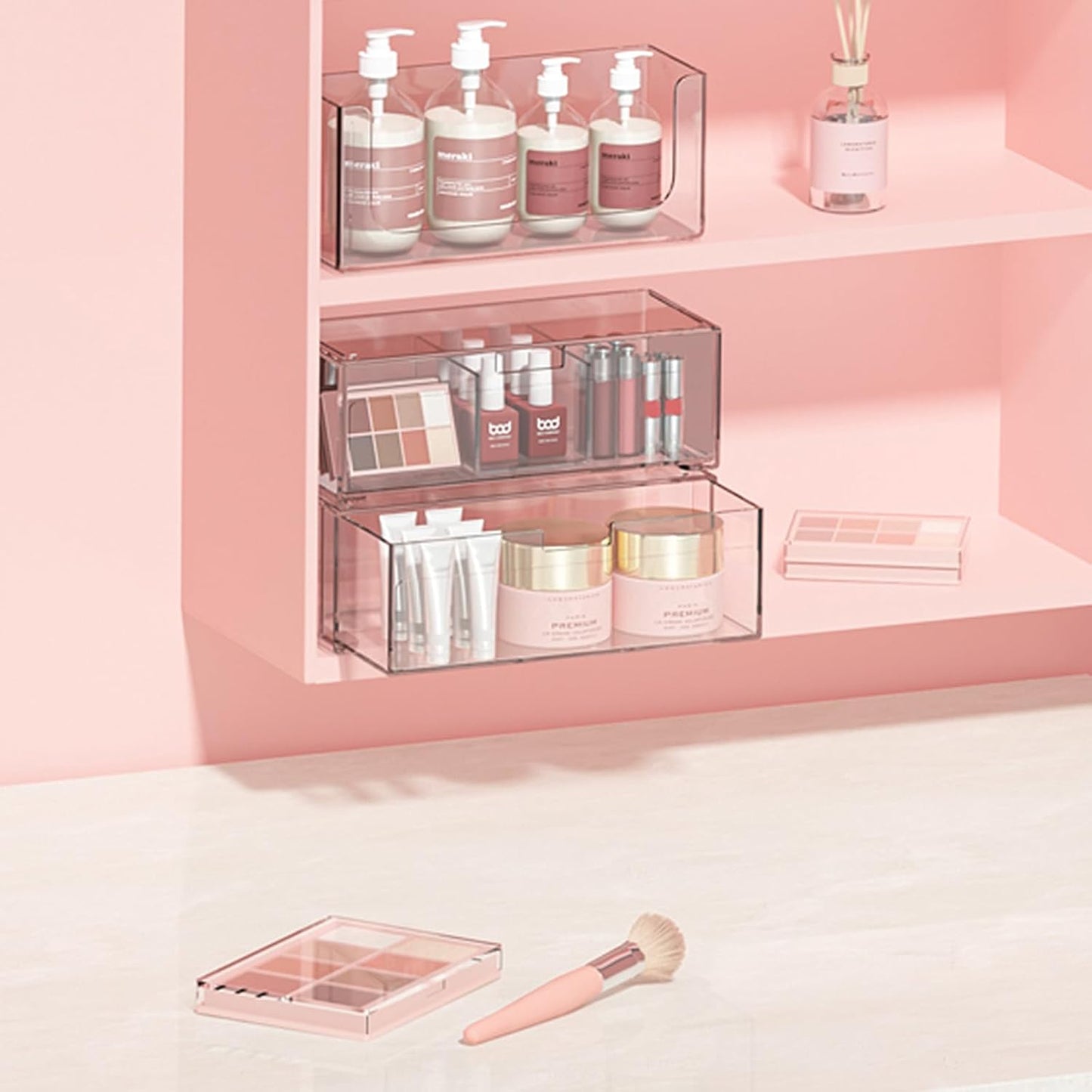 Stackable Storage Drawers Clear Plastic Storage Bins Bathroom Drawer Organizer Medicine Cabinet Organizer Makeup Organizers w Removable Divider Home Workspace Office Desktop Vanity Gift Idea 3Pack