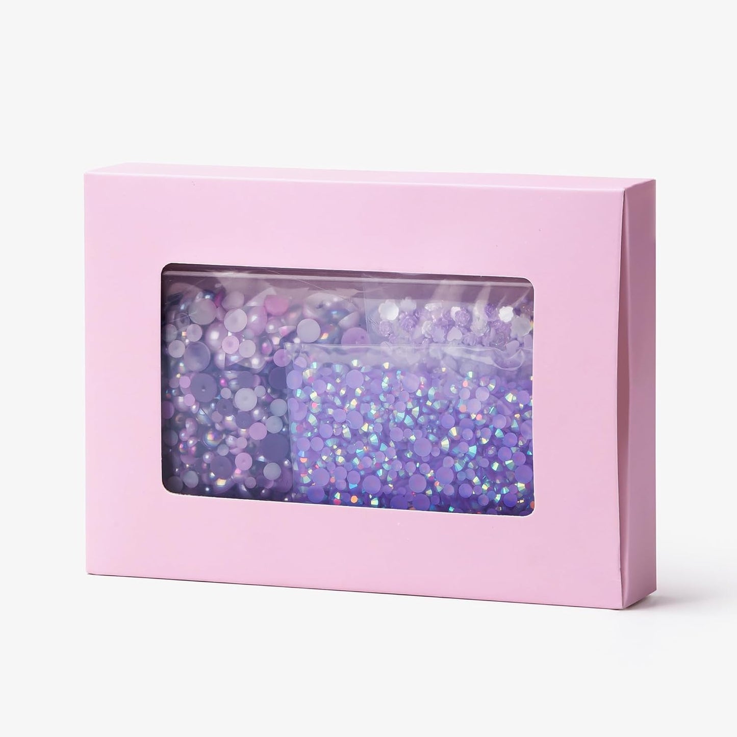 160g Purple Flat Back Pearls Rhinestones for Crafts Mixed Size 3mm-10mm AB Color Round Half Pearls Flatback Pearl Beads and Resin Rhinestones Set for Face Art