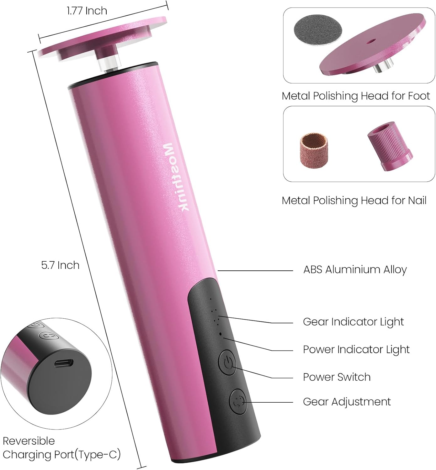 Electric Foot Callus Remover, 2 in 1 | 6 Speed Adjustable Foot File Nail Grinder with Sandpaper Disks, Professional Sander Pedicure Tool for Feet Dead Skin, Self Care Gifts for Women Mom Lover Friends