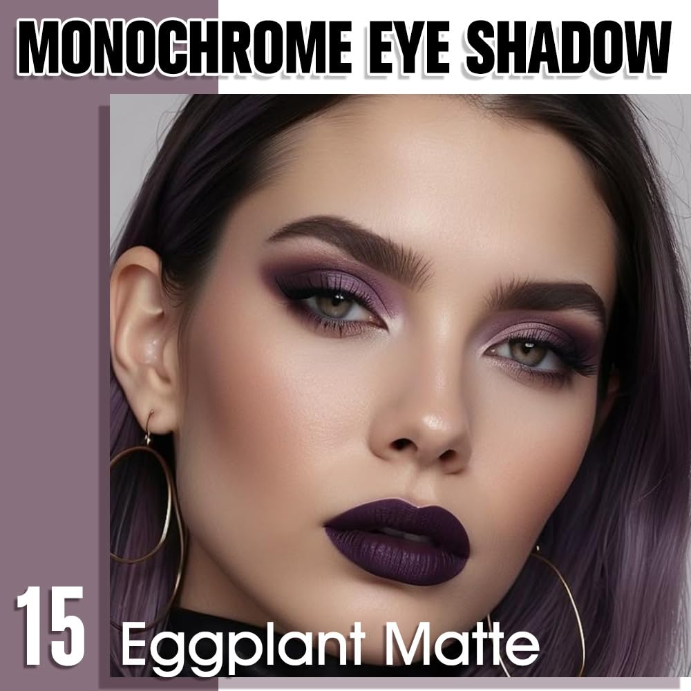 Single Matte Eye Shadow Palette Makeup, Eggplant Matte Eyeshadow for Women, Monochrome Eye Shadow Makeup, Pigmented Waterproof Sombras Para Ojos, Vegan, Talc, Paraben & Cruelty Free, 15