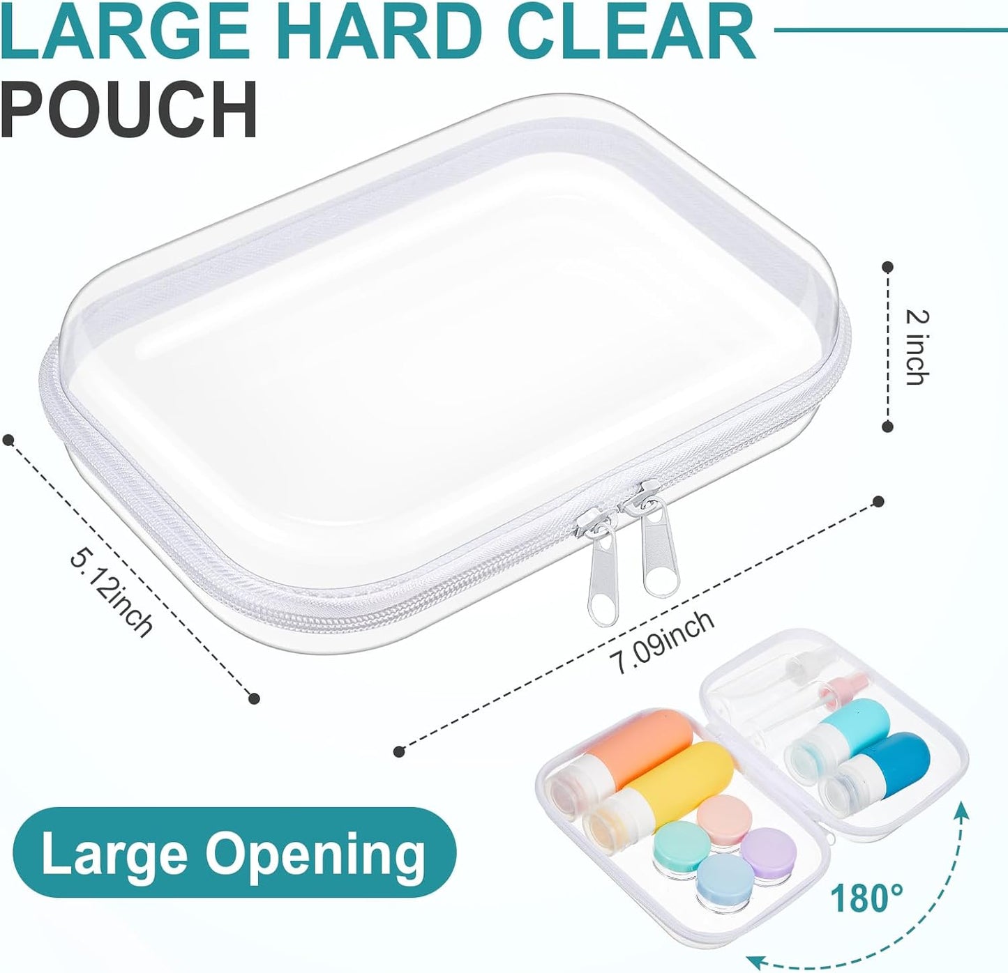 Sanwuta 6 Pcs Clear Hard Zipper Case Pencil Pouches Hard Plastic Zipper Pouches Makeup Bag Transparent Cases for Snacks Plastic Storage Organizer Box for Travel(White,7.09 x 5.12 x 2 Inch)