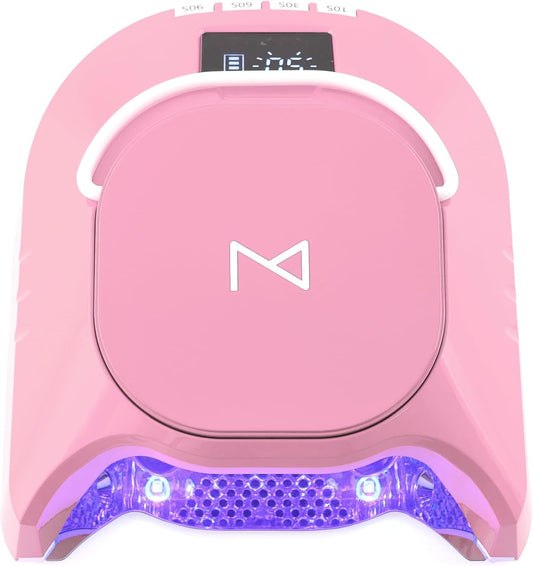 M - GlowPro Professional Hybrid 86W Wireless Rechargeable UV LED Nail Curing Lamp Cordless Nail Dryer for Gel Nails, Manicure, Pedicure (Pink)