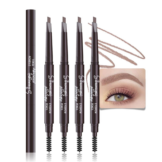 4 Pcs Ultimate Eyebrow Retractable Definer Pencils,Dual-Sided Natural Soft Textured Eyebrow Pencil, for Daily Look Eyebrow Makeup,Brow Brush,Fine Tip lapiz de cejas-Light Brown