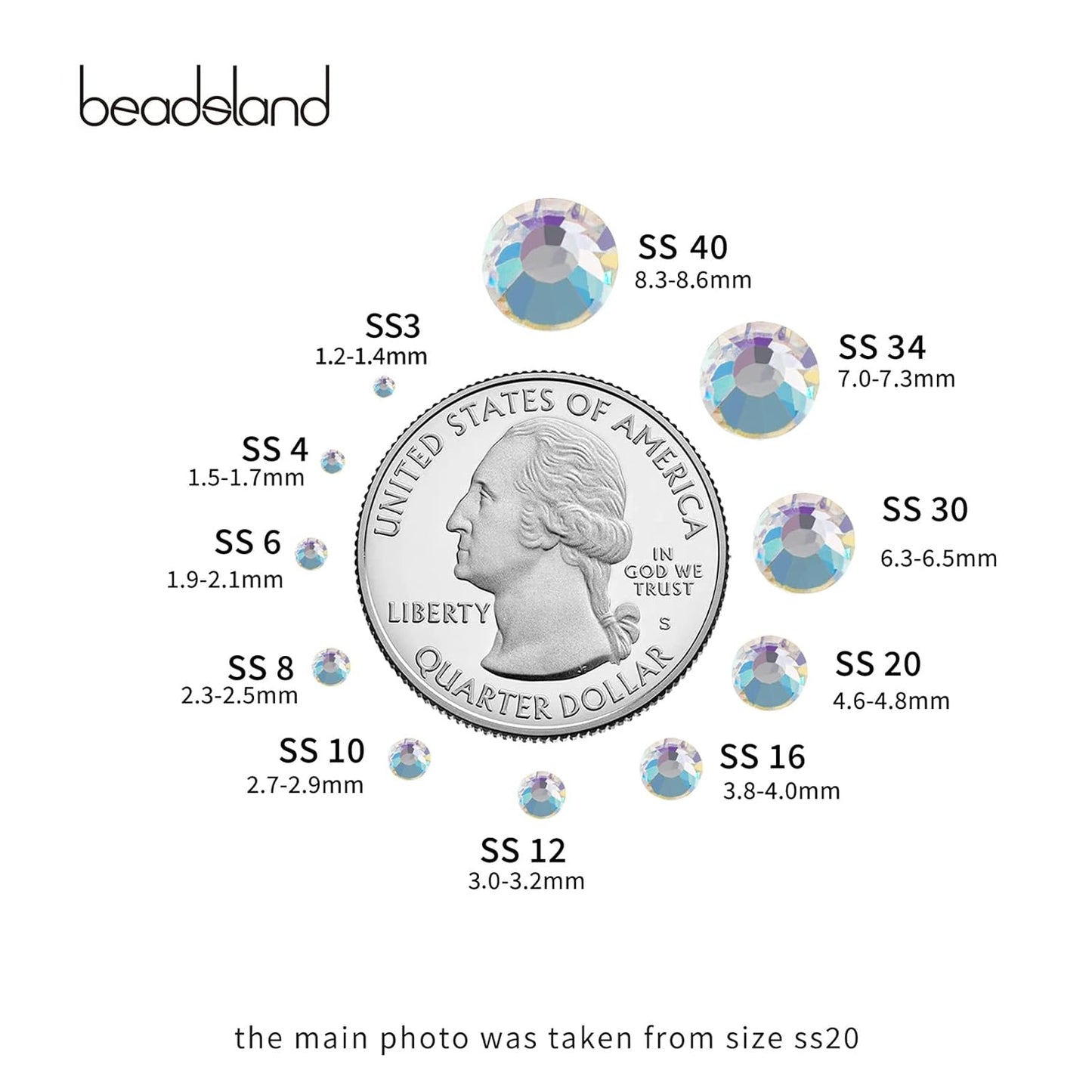 beadsland Flat Back Crystal Rhinestones Round Gems, Blue Moonlight (2.7-2.8mm) SS10/1440pcs