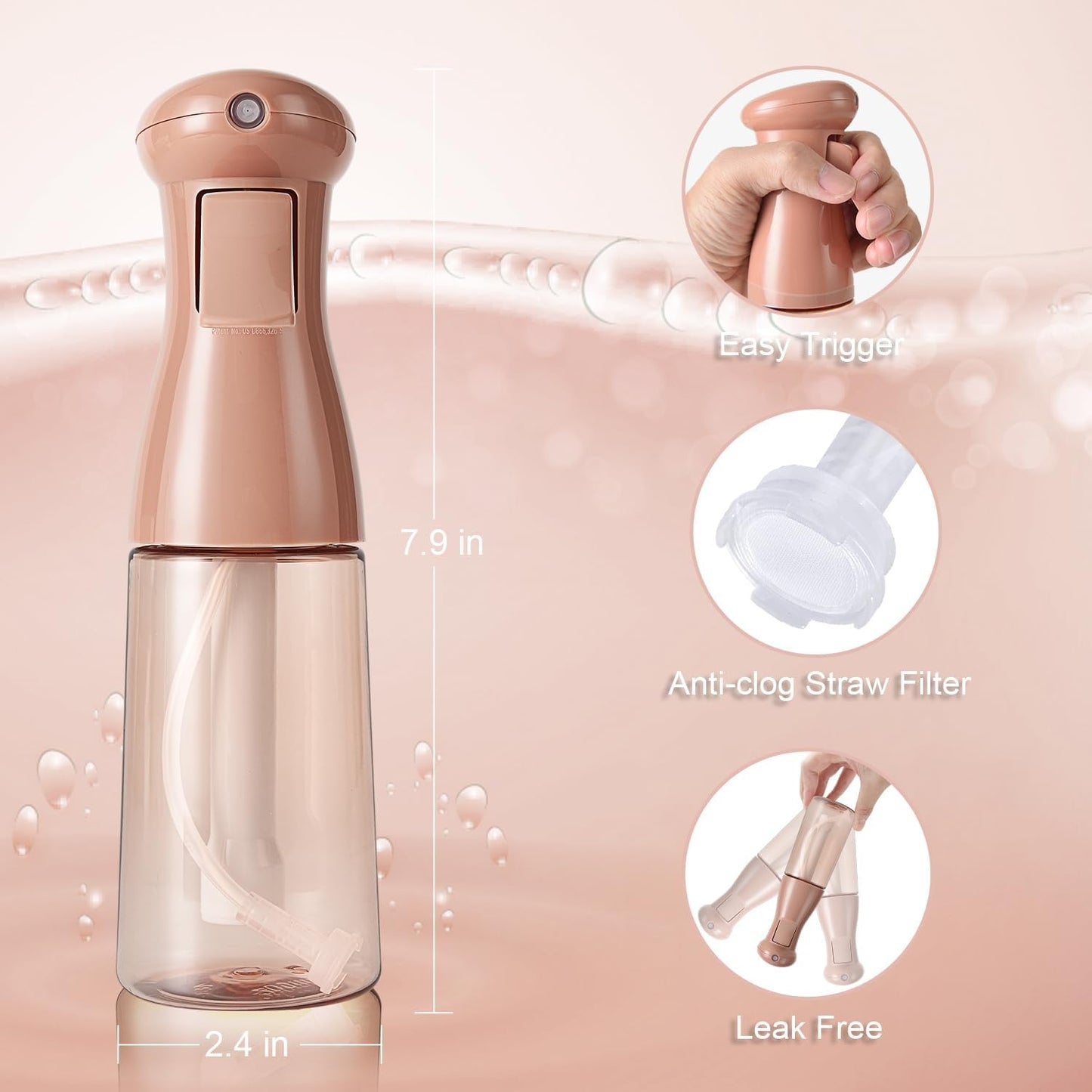 Spray Bottle For Hair, Continuous Mister Empty Spray Bottles, Ultra Fine Mist Water Sprayer for Hairstyling, Cleaning, Plants, Barbers, Salons, Essential Oil Scents - 2 Pack 6.8 OZ, White & Terracotta