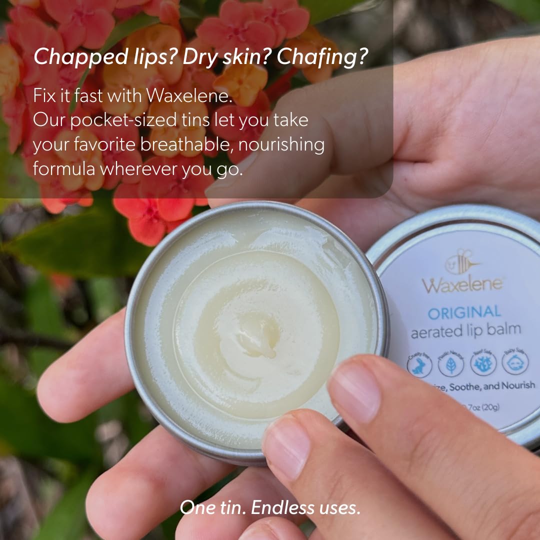 Waxelene Original Aerated Lip Balm Tin, Best Lip Balm Ever Organic Calming Multipurpose Ointment Baby Eczema Dry Sensitive Skin Body Face Moisturizer