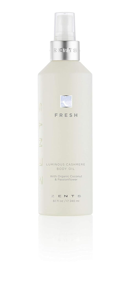 Zents Luminous Cashmere Body Oil (Fresh Fragrance) | Moisturizing Body Oil with Vitamin E & Organic Coconut Oil | Softens & Smooths Skin | 8 fl oz