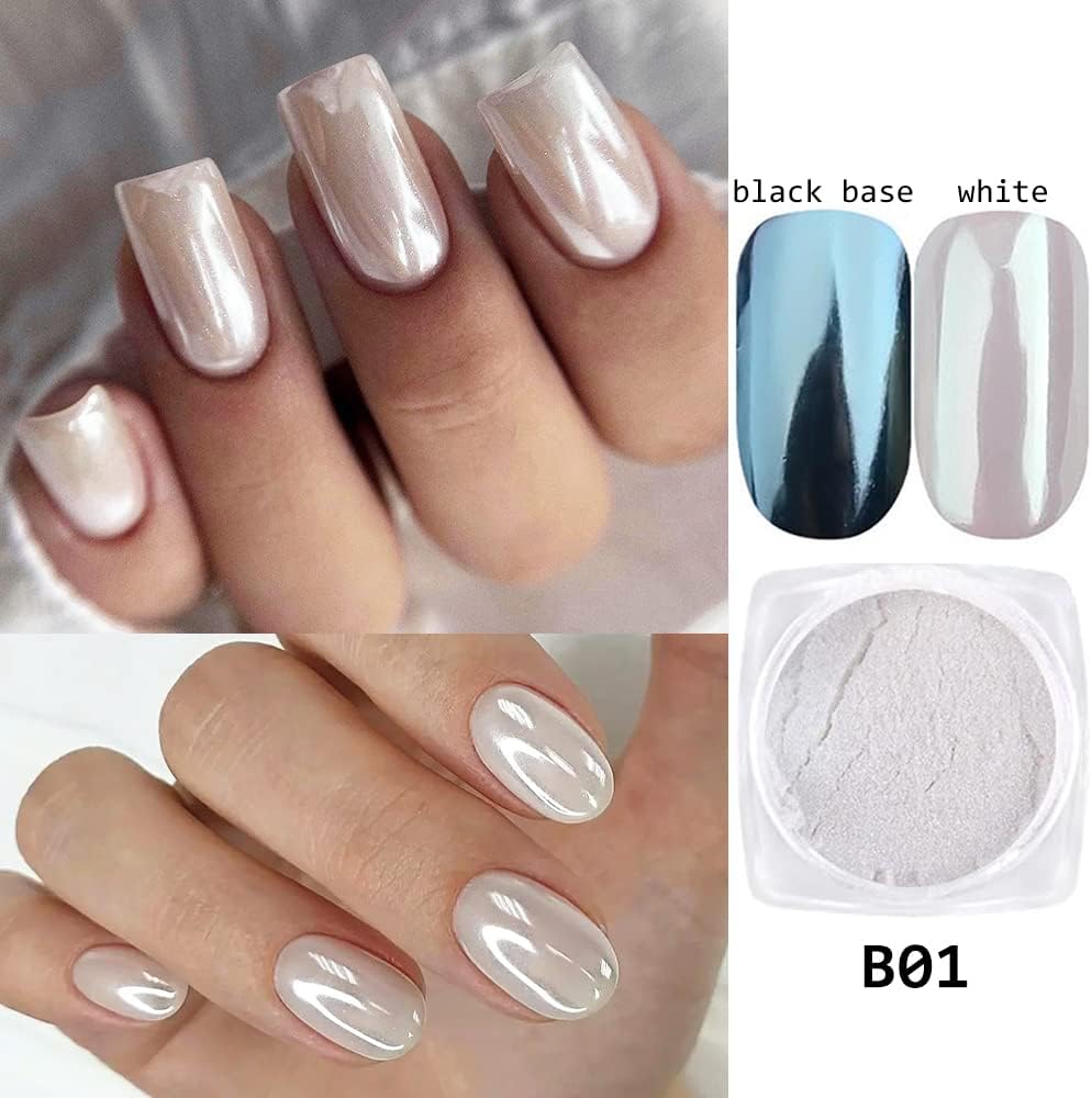 Pearl Chrome Nail Powder Set - 7 Colors Aurora Powder Mermaid Effect for Nails Iridescent Nail Glitter Shimmer White Rubbing Dust Nail Pigment Set Manicure Nail Art Decorations (B01-07)
