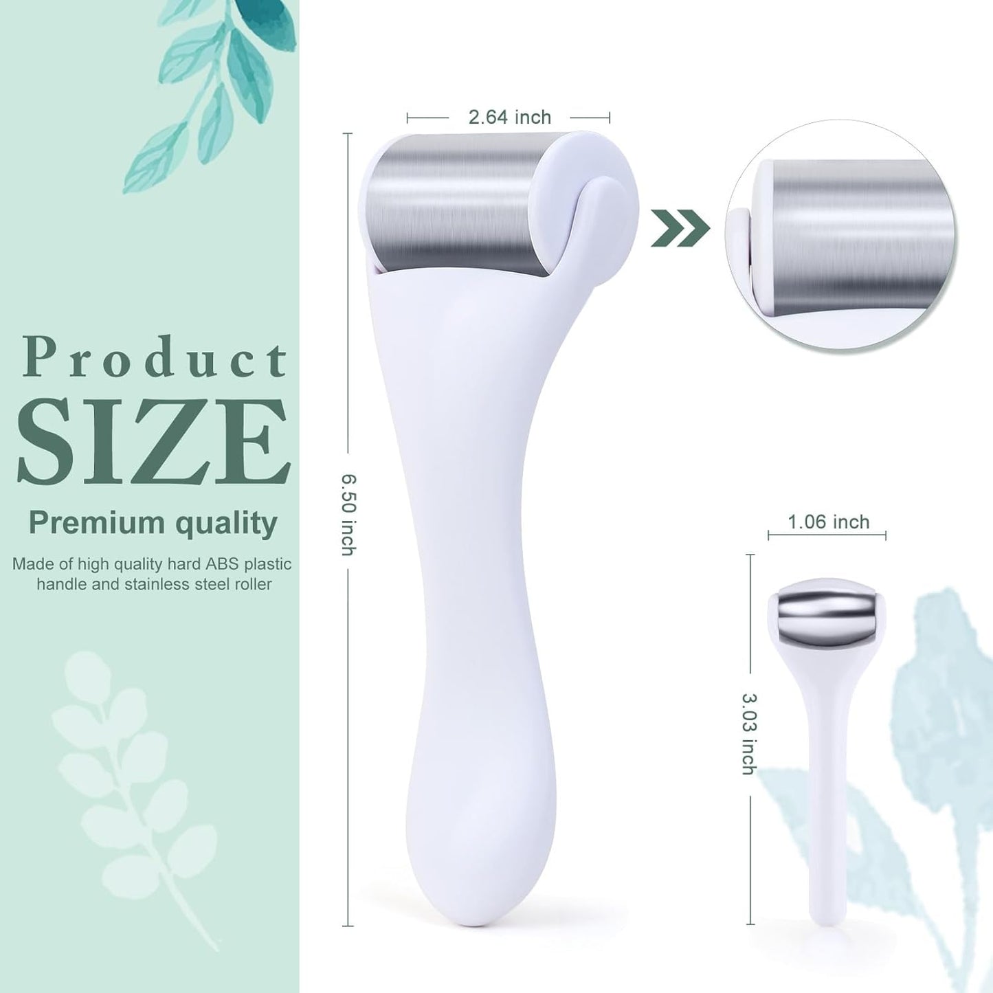 MAANGE Ice Roller For Face & Eye Roller for Puffiness,Stainless Steel Facial Roller Ice Face Roller Mini Roller Set (white 2 pcs)