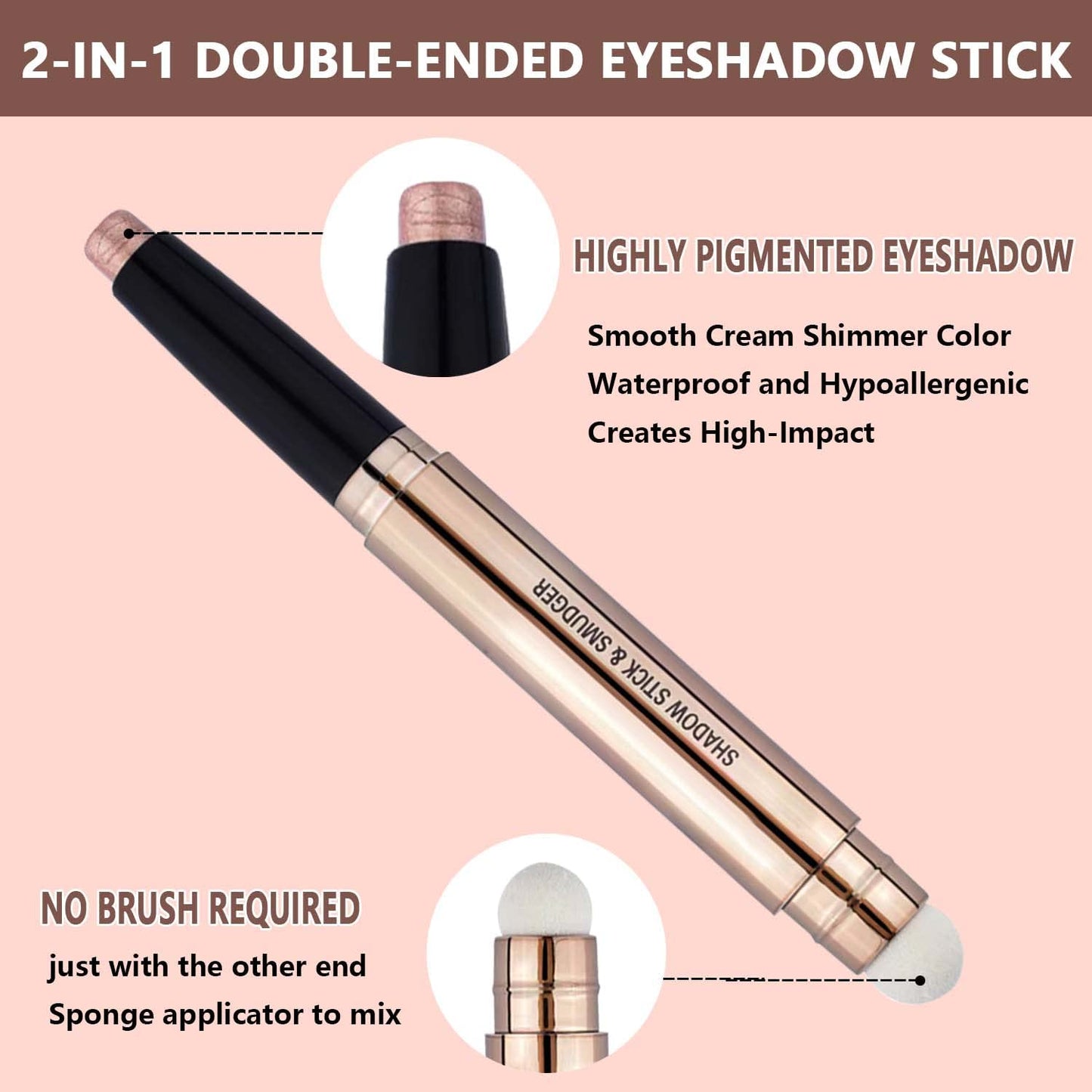 Nude Rose Gold Eyeshadow Stick Cream Smooth Single Eyeshadow Pencil Shimmer Crayon Palette Hypoallergenic Waterproof Eye Shadow Highlighter Stick Makeup Eye Liner Pen Dimensional Eyes Look