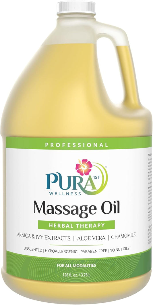 Wellness Professional Herbal Massage Oil, 128oz, Hypoallergenic Formula for Muscle Relief, Professional Deep Tissue Therapy, Unscented Oil for Physical Therapy and Muscle Recovery