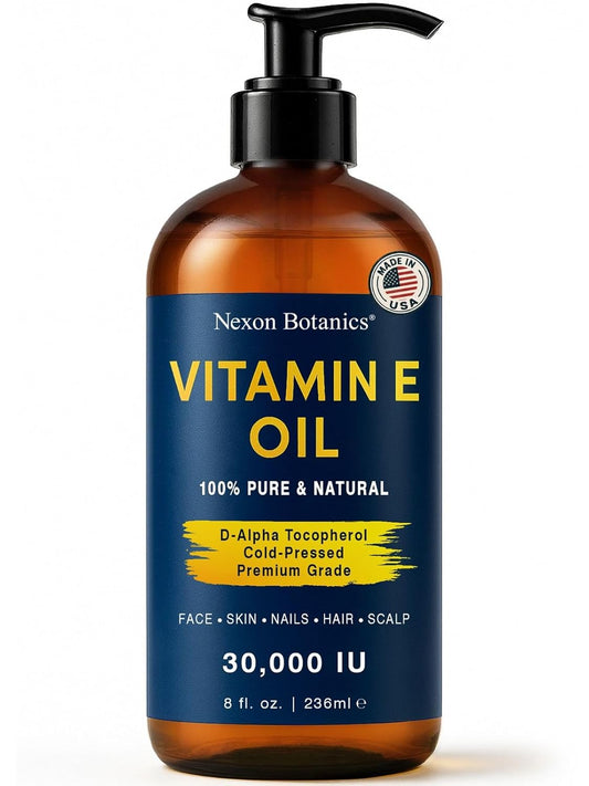 Pure Vitamin E Oil 30,000 IU, 8 fl oz - Cold-Pressed, Hexane Free, Natural Moisturizer for Skin & Face - Supports Scar & Stretch Mark Care by Nexon Botanics