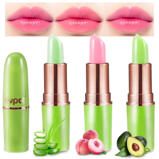 evpct 3Pcs Magic Color Changing Lipstick Long Lasting Waterproof 24 Hours Original for Women, Aloe Vera Peach Avocado Pink PH Mood Permanent Color Changing Lipstick Lip Balm Gloss, labial magico