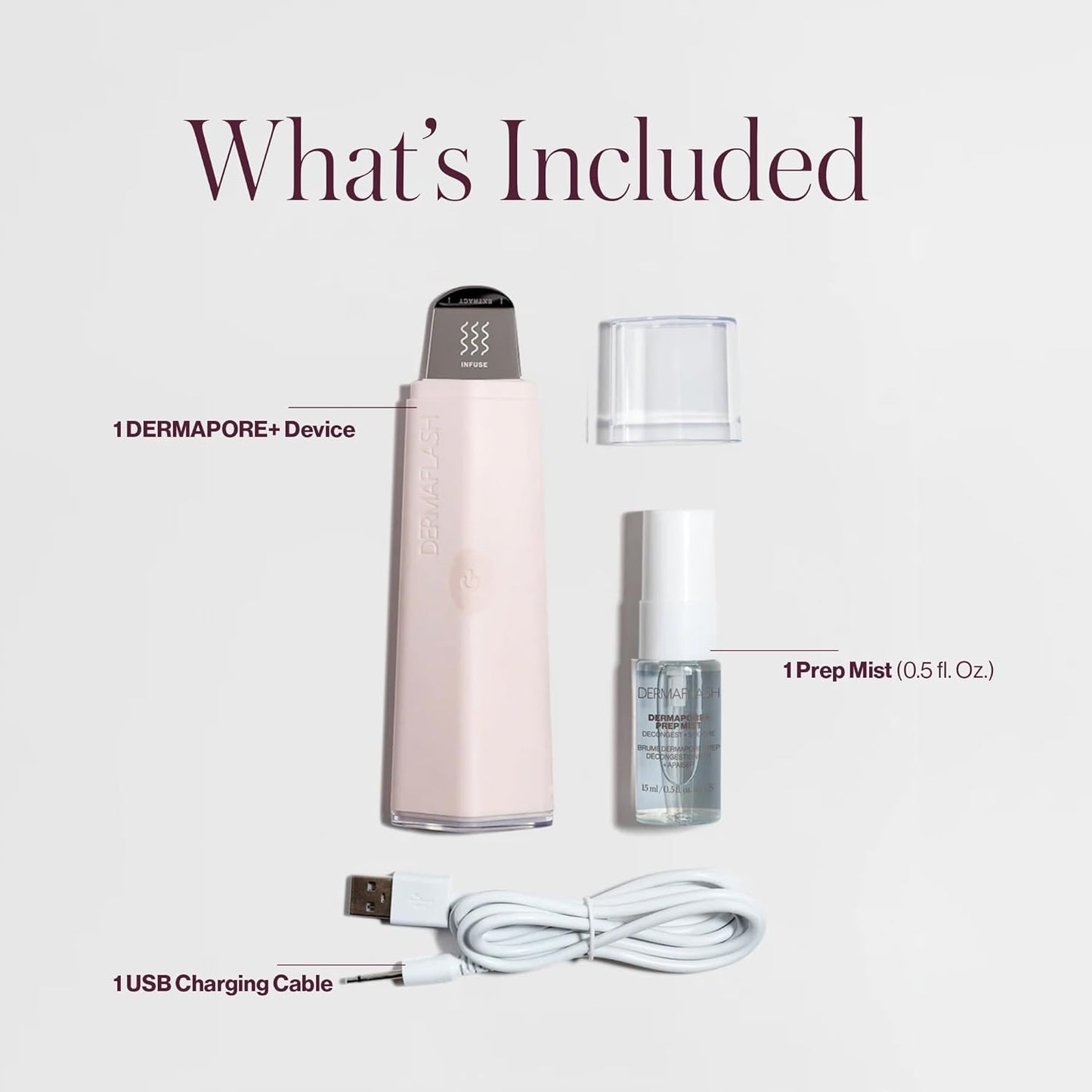 DERMAFLASH DERMAPORE+ Skin Care Device, Ultrasonic 2-in-1 Pore Extractor and Skincare Infuser, Blush