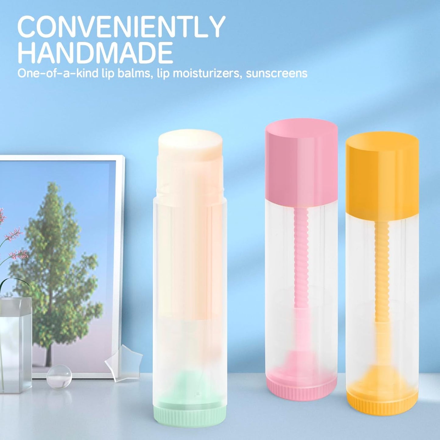 JuLand 50 Pack Empty Lip Balm Containers Bulk 5.5ml - Clear Twist-Up Tubes with Multi-Colored Caps, Refillable Chapstick Tube for DIY Lip Balm Making