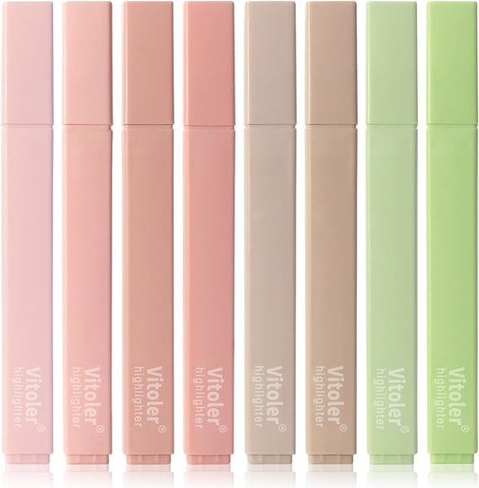 Vitoler Highlighters Assorted Colors,8pcs No Bleed Bible Chisel Tip Highlighters,Aesthetic High lighters for School Office Supplies