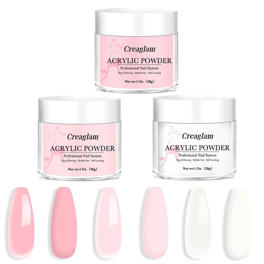 Acrylic Powder Large Capacity: 3Pcs 1 Oz. Festival Bloom Pink Marshmallow Super Nail Polymer for 3D Art Carving French Extension - 28g White Professional Acrylic Powder No Need Lamp