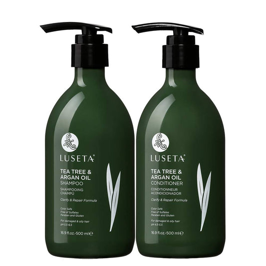 Luseta Shampoo and Conditioner Set with Tea Tree and Argan Oil for Oily Hair Clarifying, Fighting Dandruff Sulfate Paraben Free for Men and Women 2x16.9oz