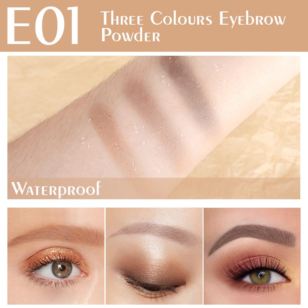 Light Medium Brown Eye Brow Powder for Women, Taupe Eyebrow Powder Kit with Brush, Long-Lasting 3 Colors Brow Palette, Filler for Full, Defined Natural Brows Shaping