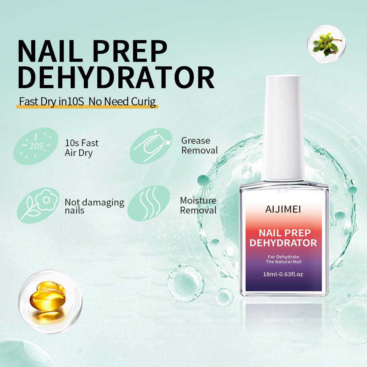 AIJIMEI Professional Natural Nail Prep Dehydration and Acid Free Primer For Acrylic False Nail Tips Bond Base Gel Nail Polish and Quick Drying Adhesive Dehydrator Set（18ml/0.63fl.oz