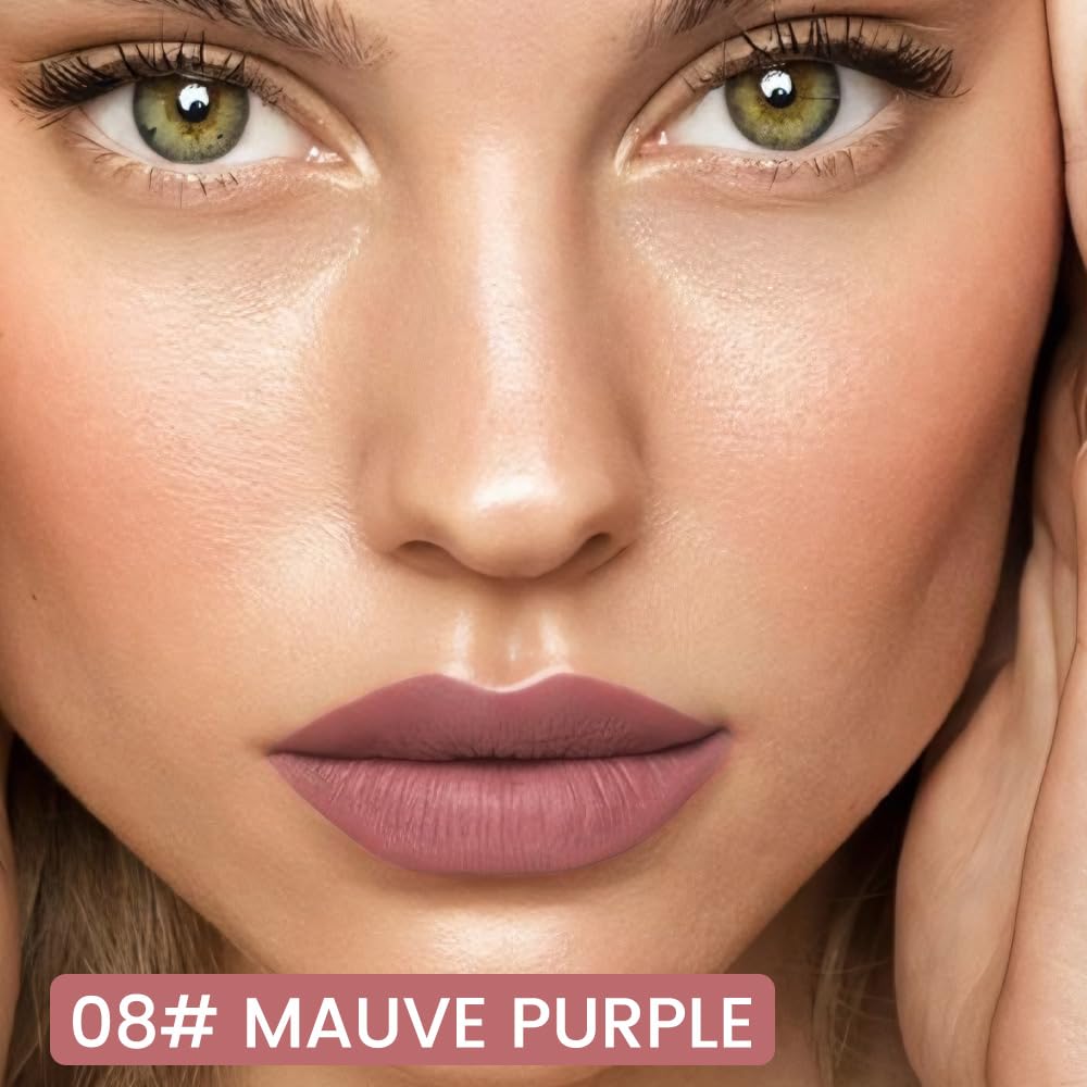 evpct Longwear Liquid Lip Liner Stain Marker Pen Long Lasting Waterproof, Mauve Purple Matte Semi Permanent 24 Hour Lip Liner and Lipstick Combo, Korean Color Stay Lipliner All Day Lips Stain peel off