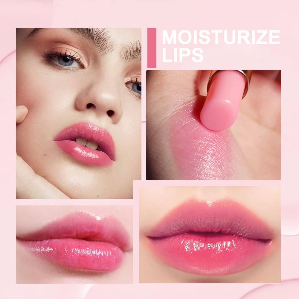 evpct 3Pcs Aloe Vera Avocado Peach Tinted Lip Balms Tint Stain Lipstick for Women PH Color Changing Lipstick Balm Stain Gift Set Queen Girls Korean Mood Long Lasting Color Change Light Pink Lipstick