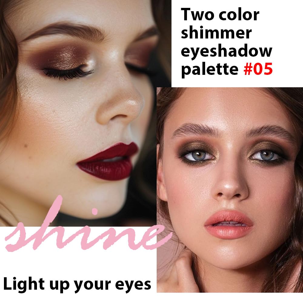 Double color eye shadow, Eyeshadows Creamy, high pigment eye makeup palette, matte shimmer metal eye shadow powder, Blendable, Ultra-Pigmented, Easy to Apply, Matte & Shimmer, (05)