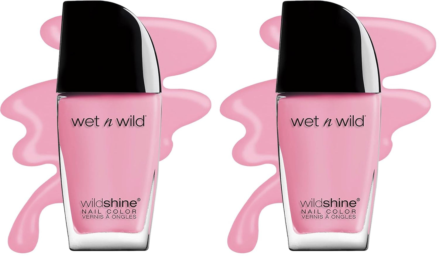 wet n wild Nail Polish Wild Shine, Tickled Pink, Nail Color (Pack of 2)