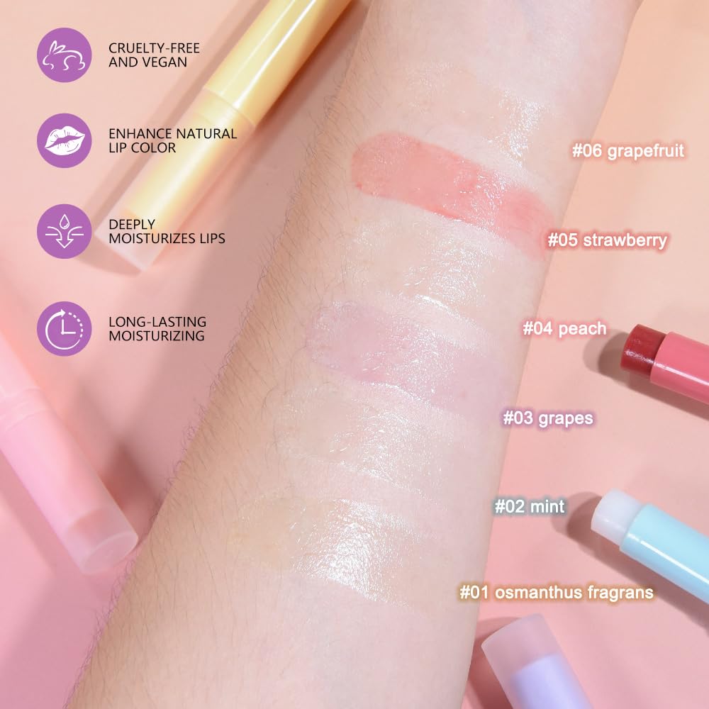 Nourishing Lip Balm for Dry & Chapped Lips, Ideal Lipstick Primer for Women, Deep Moisturization Chapstick, Vegan Tinted Lip Balm, Hydrating, Fall Winter Lip Care, 3#+4#