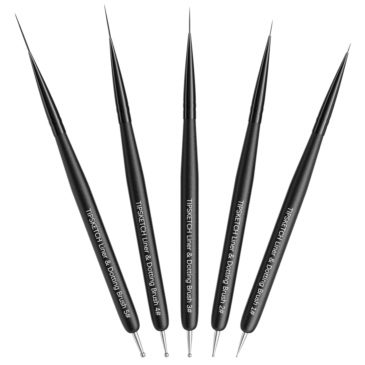 Nail Art Liner Brushes 5Pcs Dotting Pen Tools Nail Art Brushes Thin Liner Set(4/8/12/15/20 mm) for Long Lines, Thin Details Gel Polish Nail Paintings Double-End Nail Art Tools