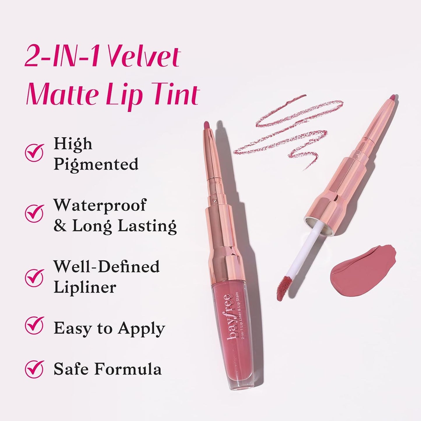 2-IN-1 Lip Liner and Lip Stain, High Pigmented Long Lasting Velvet Lip Tint, Well-Defined Lipliner, Weightless Waterproof Not Animal Tested, Matte Finish Makeup