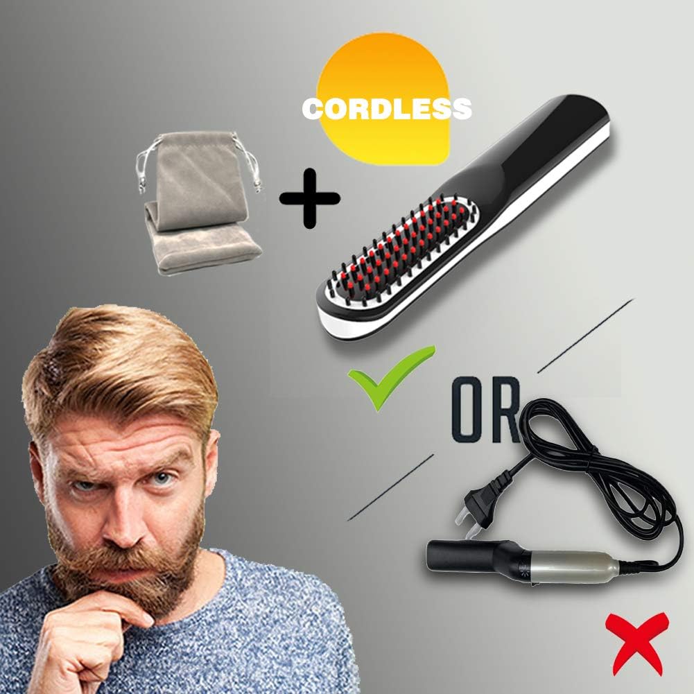 Beard Straightener, Beard Straightening Comb with Cordless/Mini Sized/Auto Shut Off for Traveling, Home, Dating, Great Gift for Dad, Father's Day Gift